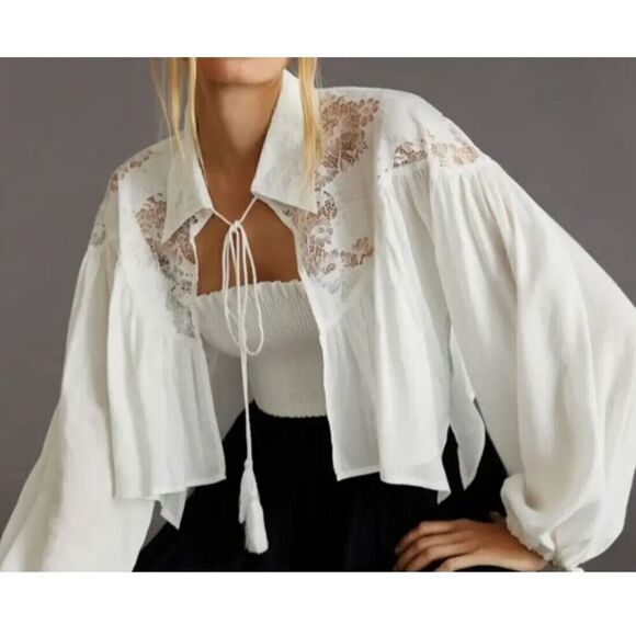 Maeve x Anthropologie 046256 Women's One Size White Cropped Lace Shrug - Picture 13 of 14